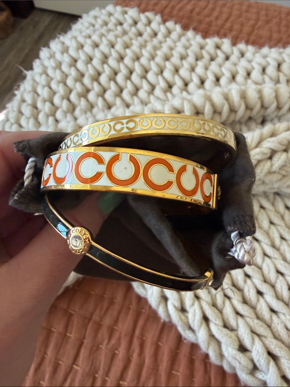Coach Gold and Orange Enamel Bangle Set - Picture 3 of 7